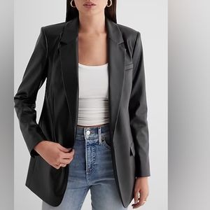 EXPRESS: Faux Leather One Button Cinched Boyfriend Blazer